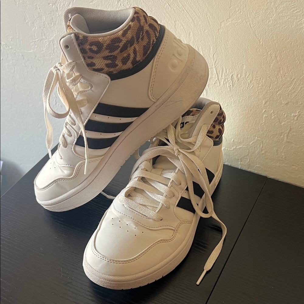 Adidas White and Black Sneakers with Leopard Detail - Picture 2 of 10